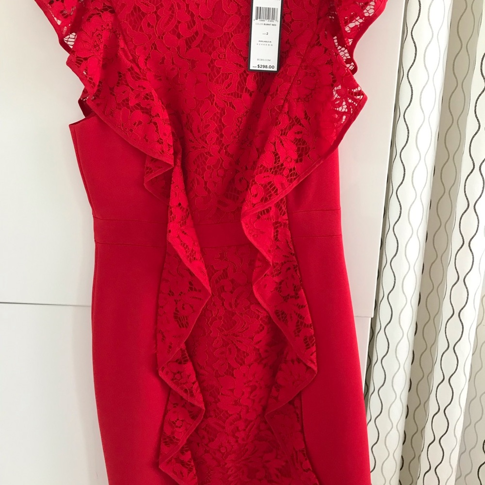 Bcbgmaxazria Ruffled Lace Sheath Dress